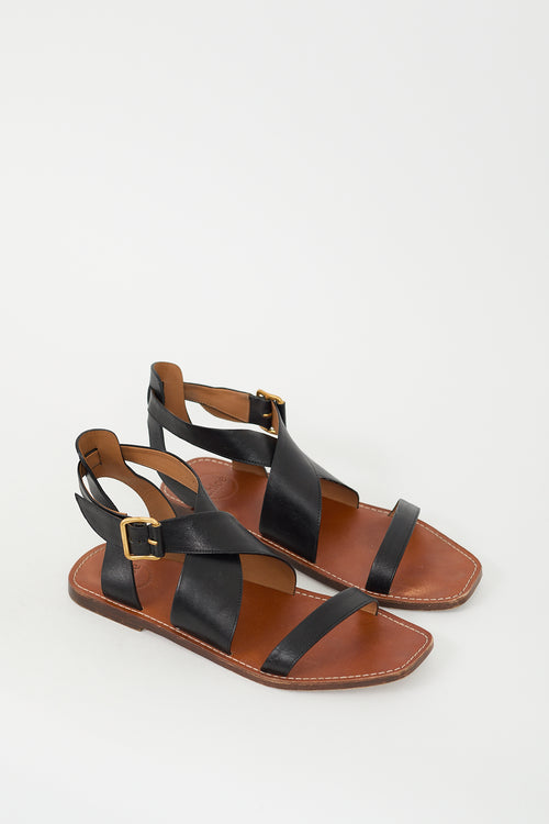 Chloé Black 
Brown Leather Criss Cross Sandal