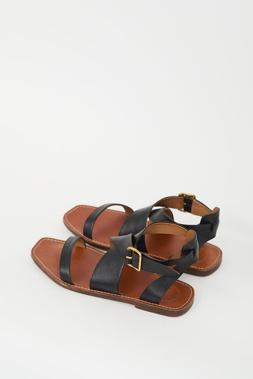 Chloé Black 
Brown Leather Criss Cross Sandal