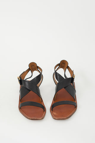 Chloé Black 
Brown Leather Criss Cross Sandal