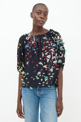 Chloé Black 
Multicolour Silk Fringe Polka Dot Top