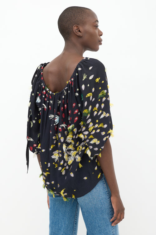 Chloé Black 
Multicolour Silk Fringe Polka Dot Top