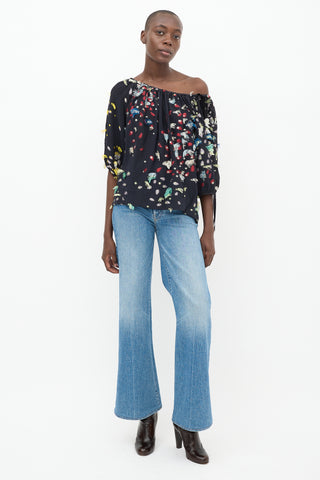 Chloé Black 
Multicolour Silk Fringe Polka Dot Top