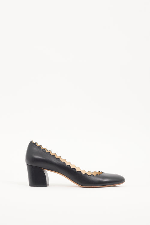 Chloé Black Leather Scallop Pump