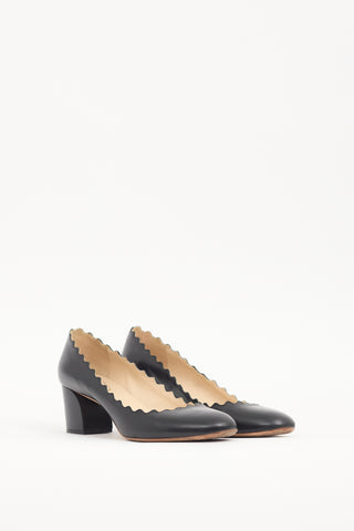 Chloé Black Leather Scallop Pump