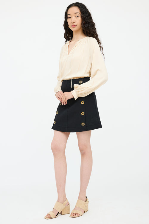 Black Button Mini Skirt