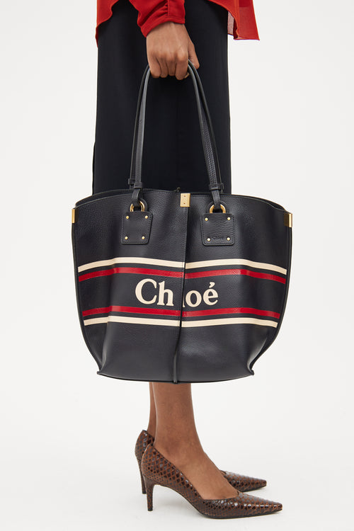 Chloé Navy Calfskin Medium Vick Tote Bag