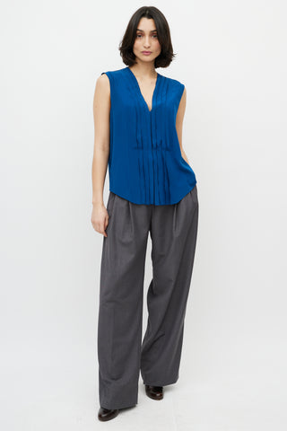 Chloé Blue V-neck Pleated Top