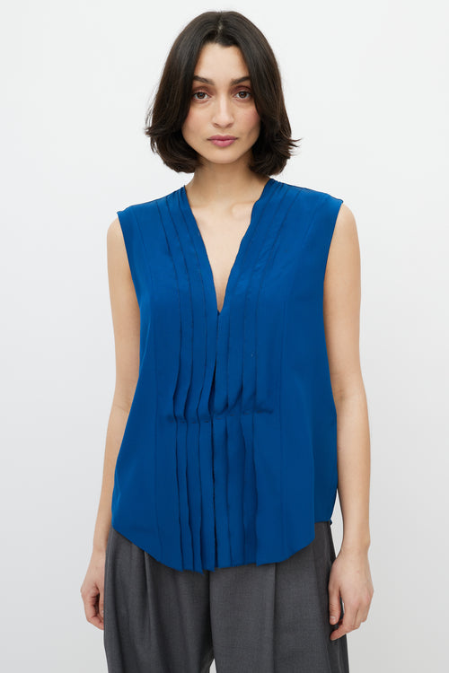 Chloé Blue V-neck Pleated Top