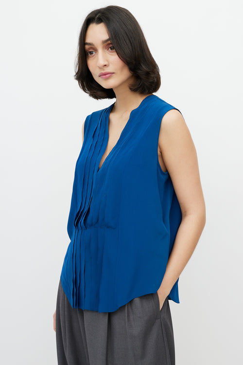 Chloé Blue V-neck Pleated Top