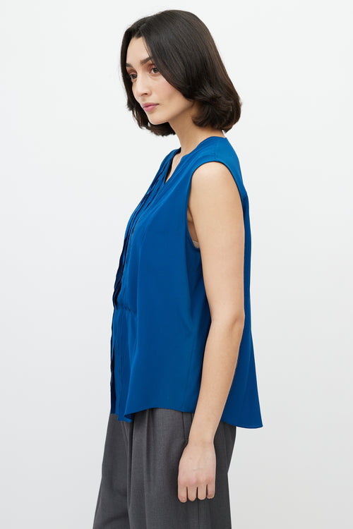 Chloé Blue V-neck Pleated Top