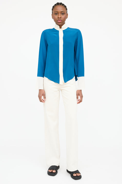 Chloé Silk Slit Cuff Button Top