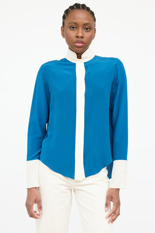 Chloé Silk Slit Cuff Button Top