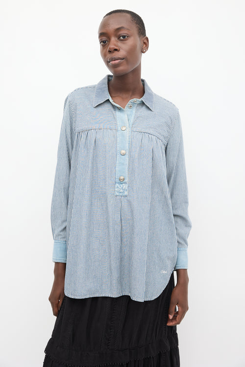 Chloé Blue 
White Striped Chambray Shirt