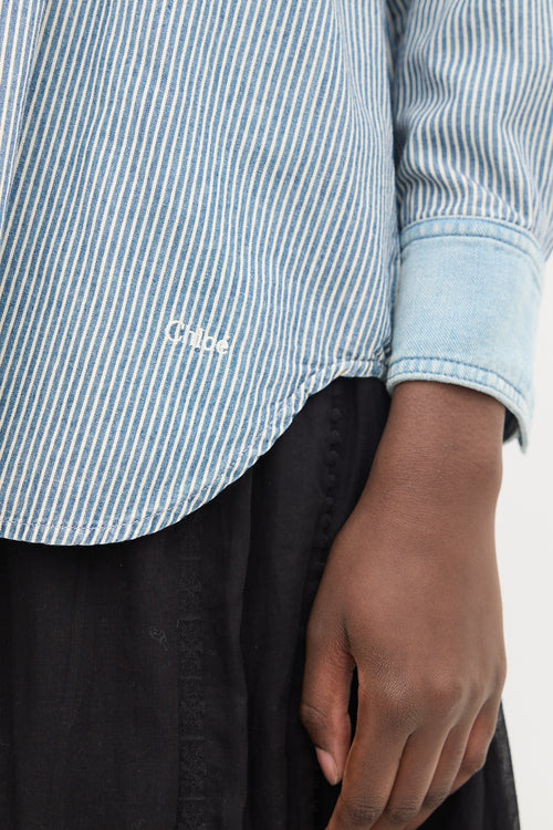 Chloé Blue 
White Striped Chambray Shirt