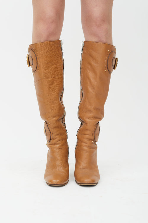 Chloé Brown C Buckle Knee High Boot