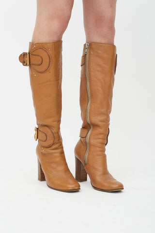 Chloé Brown C Buckle Knee High Boot