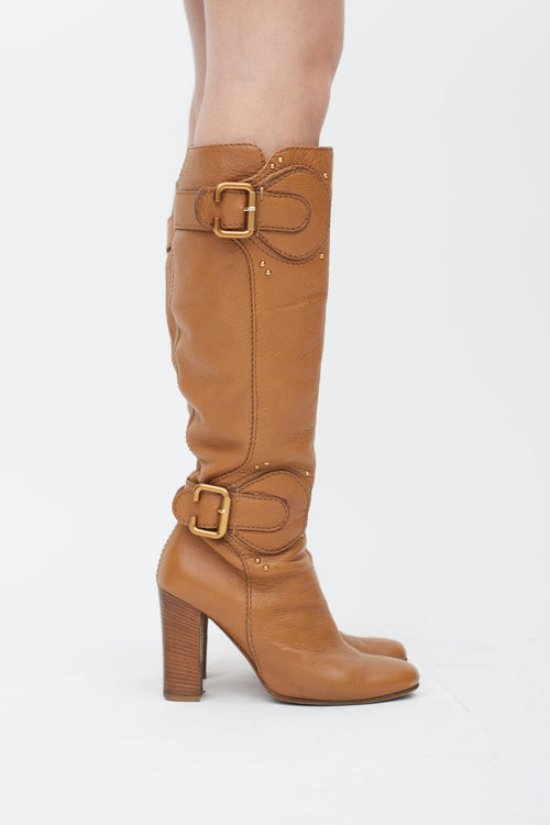 Chloé Brown C Buckle Knee High Boot