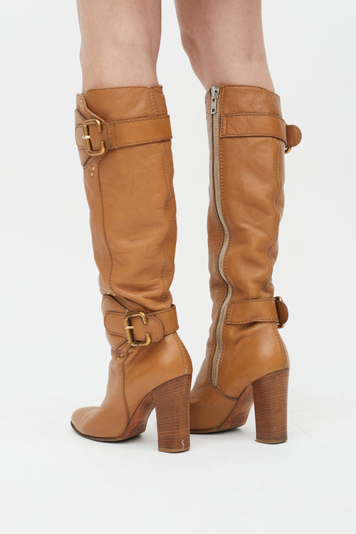 Chloé Brown C Buckle Knee High Boot