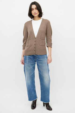 Chloé Brown Cashmere Three Quarter Sleeve Cardigan