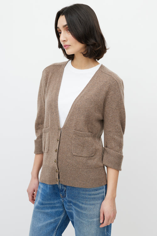 Chloé Brown Cashmere Three Quarter Sleeve Cardigan