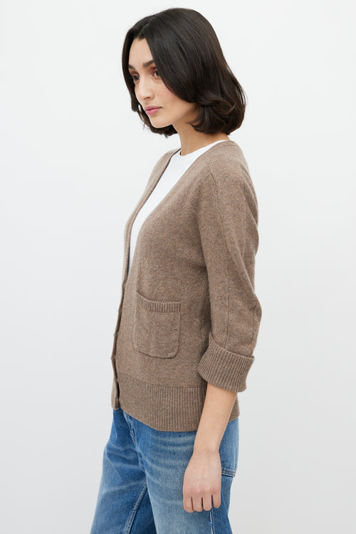 Chloé Brown Cashmere Three Quarter Sleeve Cardigan