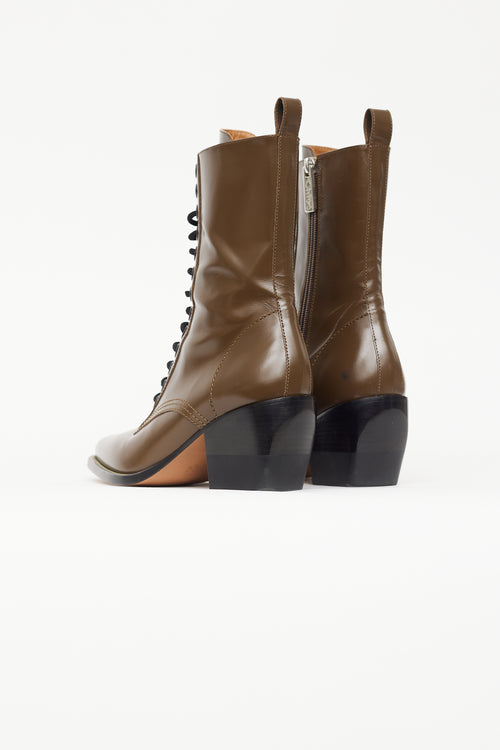 Chloé Brown Lace Up Pointed Toe Boot