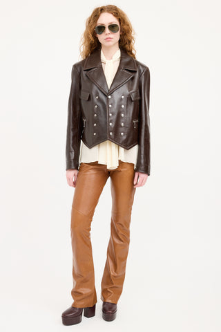 Brown Leather Cropped Moto Jacket