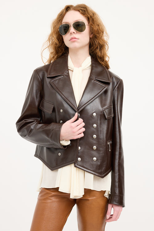 Brown Leather Cropped Moto Jacket