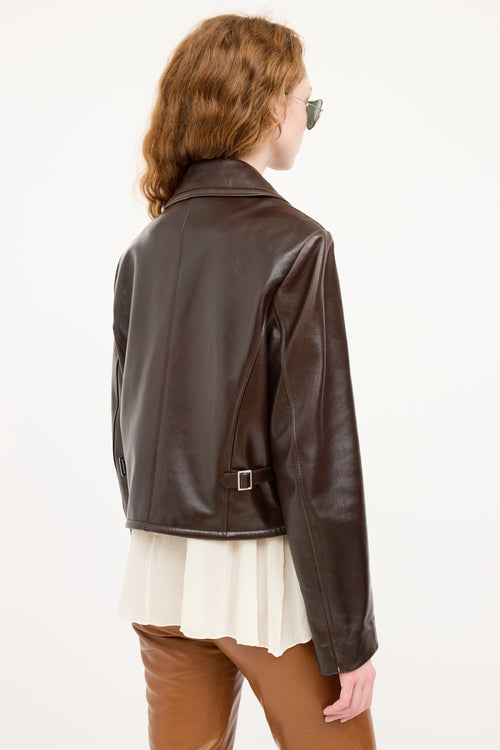 Brown Leather Cropped Moto Jacket