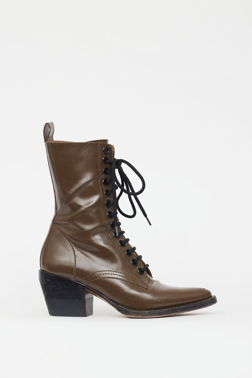 Chloé Brown Leather Pointed Toe Lace Boot