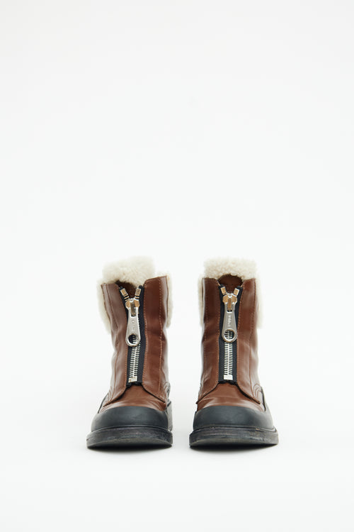 Chloé Brown Sherpa Zip Ankle Boot