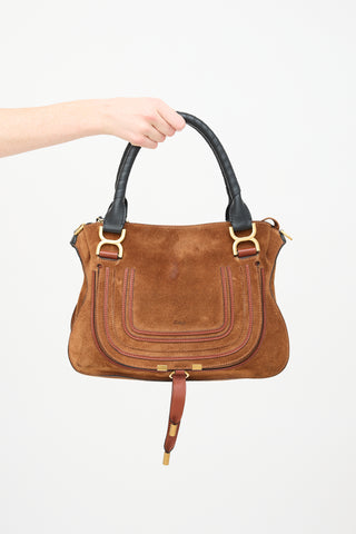 Chloé Brown Suede 
Black Leather Marcie Top Handle Bag