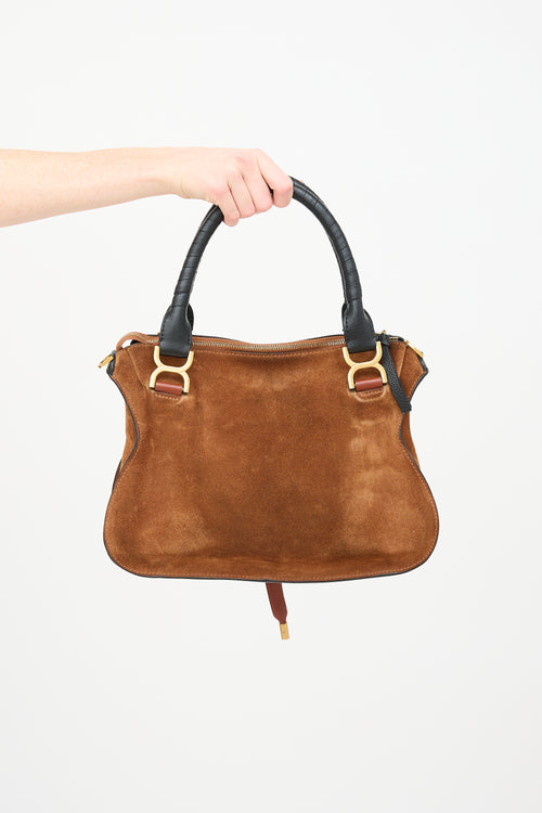 Chloé Brown Suede 
Black Leather Marcie Top Handle Bag