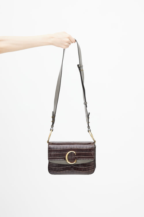 Chloé Brown Textured Small C Double Carry Crossbody Bag