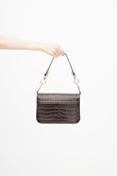 Chloé Brown Textured Small C Double Carry Crossbody Bag