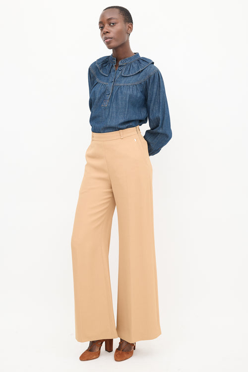 Chloé Brown Wide Leg Pleated Trouser