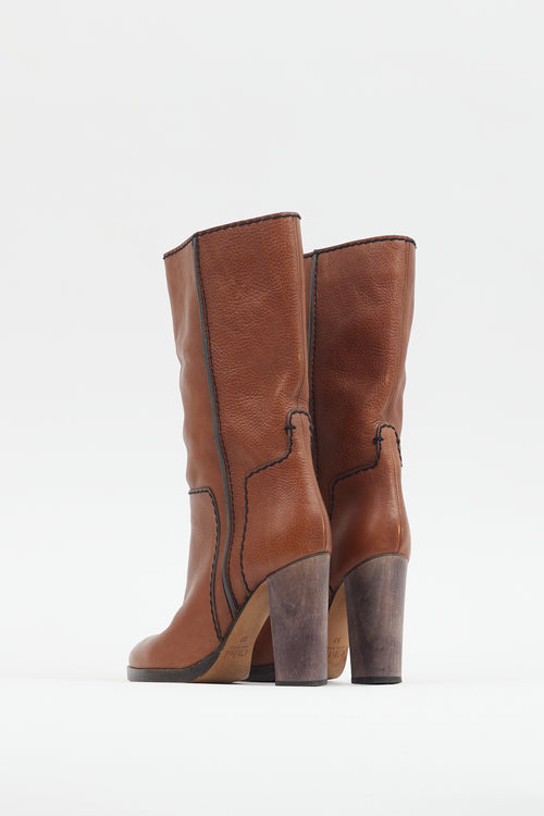 Chloé Brown Leather Heeled Boot