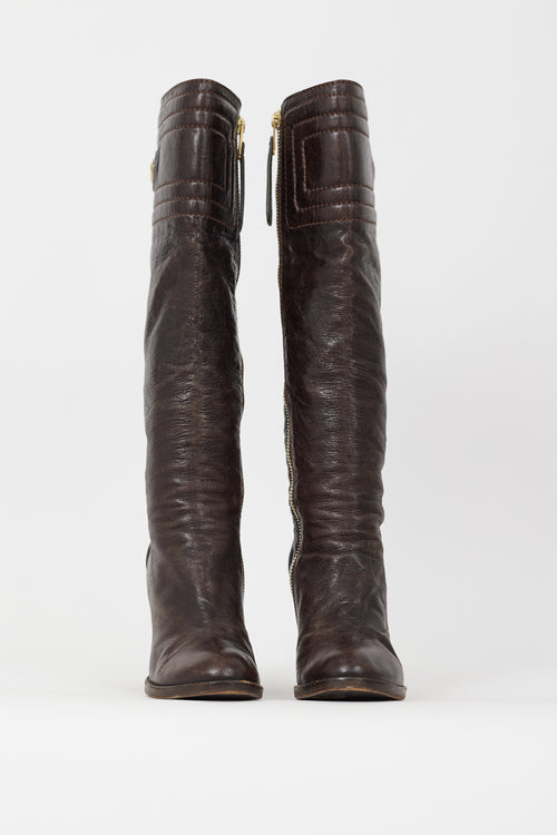 Chloé Brown Leather Knee High Riding Boot