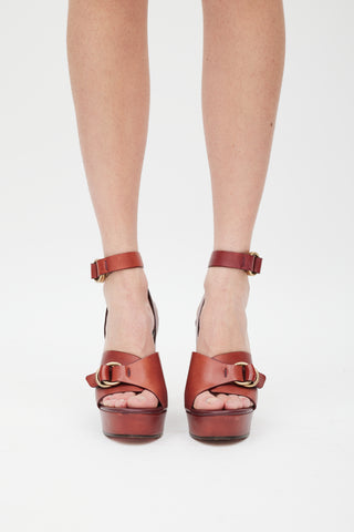 Chloé Burgundy Leather Kingsley Platform Heel