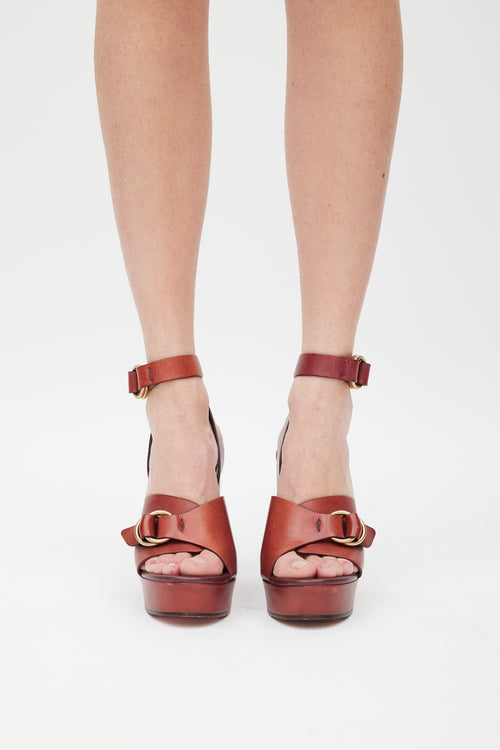 Chloé Burgundy Leather Kingsley Platform Heel