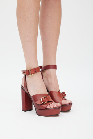 Chloé Burgundy Leather Kingsley Platform Heel