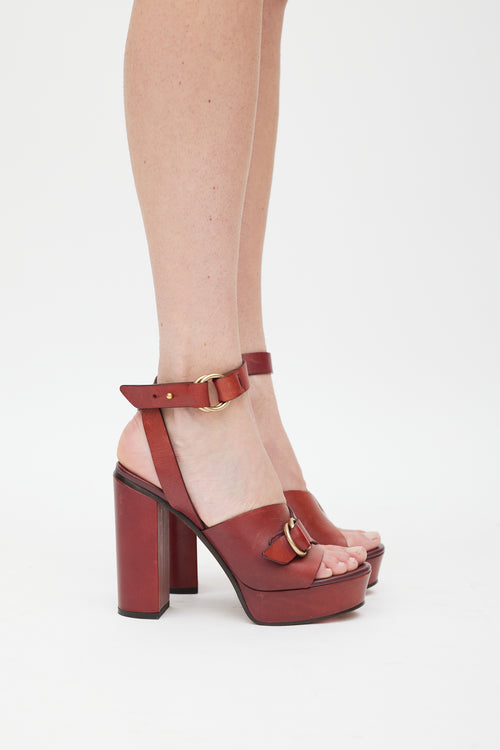 Chloé Burgundy Leather Kingsley Platform Heel