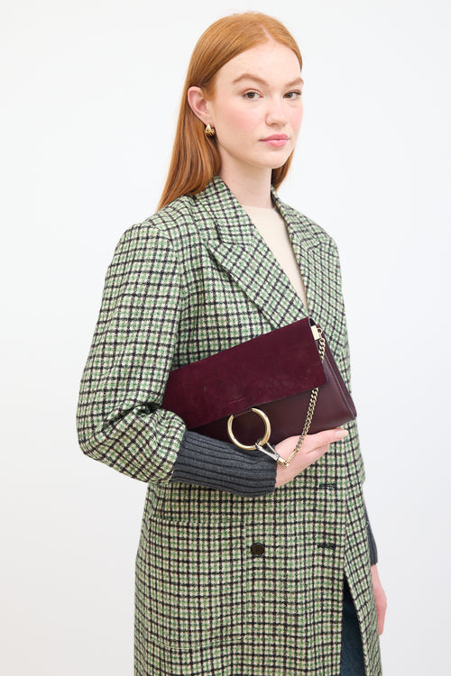 Chloé Burgundy Leather 
Suede Faye Clutch