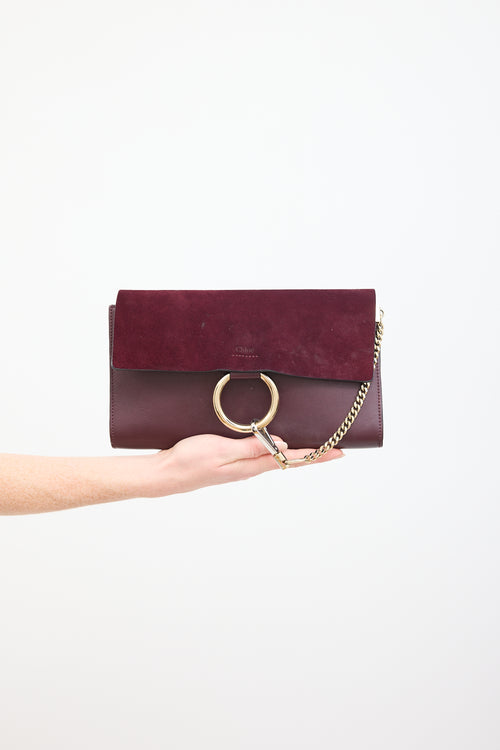 Chloé Burgundy Leather 
Suede Faye Clutch