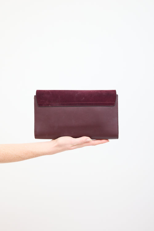 Chloé Burgundy Leather 
Suede Faye Clutch