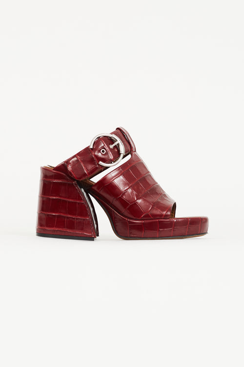 Chloé Burgundy Embossed Leather Wave 65 Mule