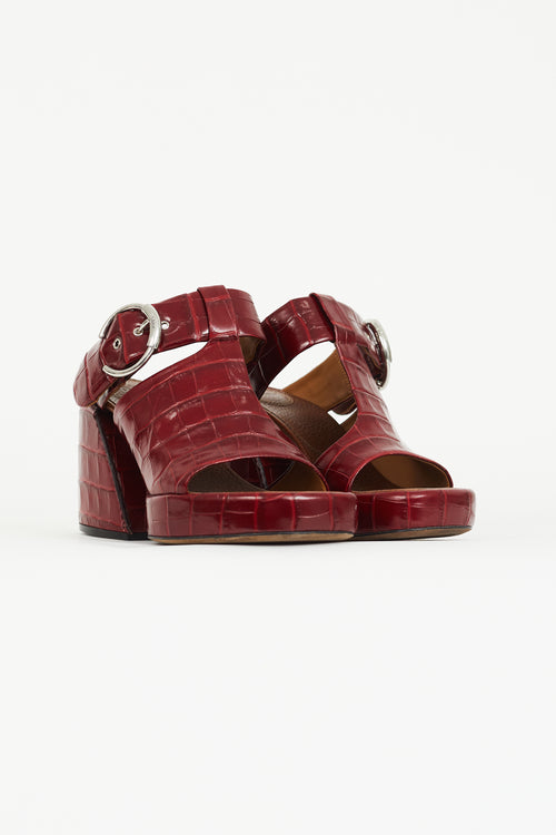 Chloé Burgundy Embossed Leather Wave 65 Mule