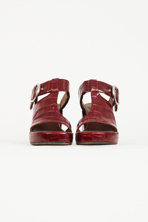 Chloé Burgundy Embossed Leather Wave 65 Mule