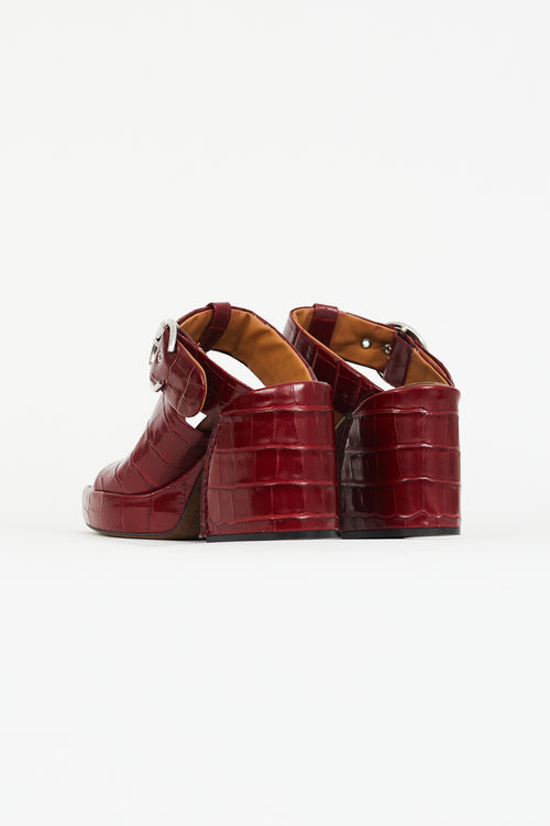 Chloé Burgundy Embossed Leather Wave 65 Mule