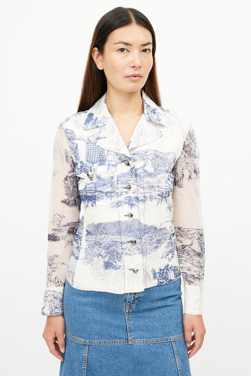 Chloé Cream 
Navy Silk Toile De Jouy Print Shirt